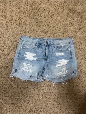 American Eagle Outfitters Light Blue Distressed Denim Roll-Hem Shorts